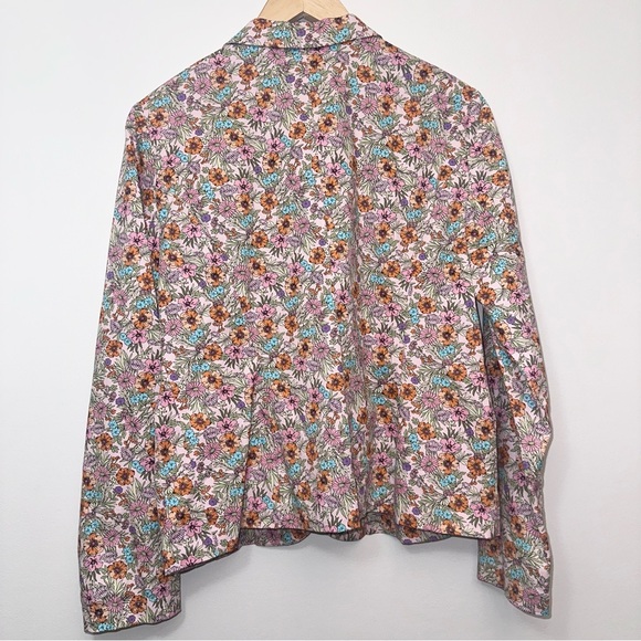 Villager Liz Claiborne Floral Cotton Blazer Jacket Size 14 Spring Garden - Picture 7 of 16